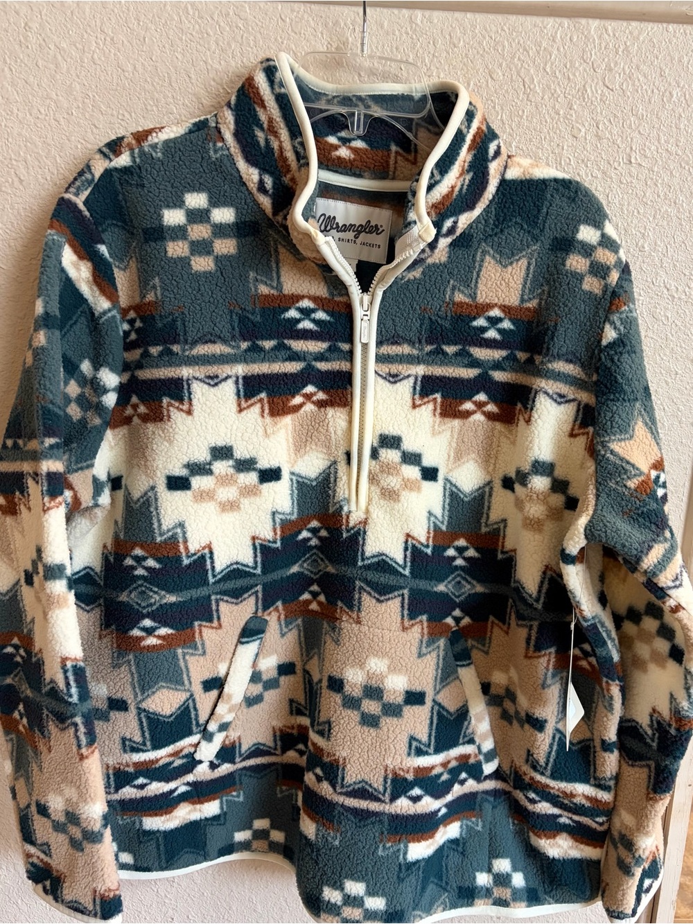 Wrangler Retro ladies Green and Cream Aztec Half-Zip Fleece Pullover size XL NWT
